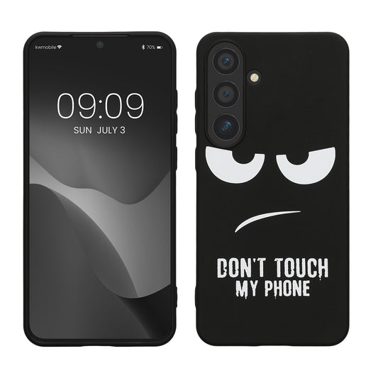 kwmobile Hülle kompatibel mit Samsung Galaxy S24 Plus - Handyhülle Silikon Case - Don't touch my Phone Weiß Schwarz Weiß  [dsg01]