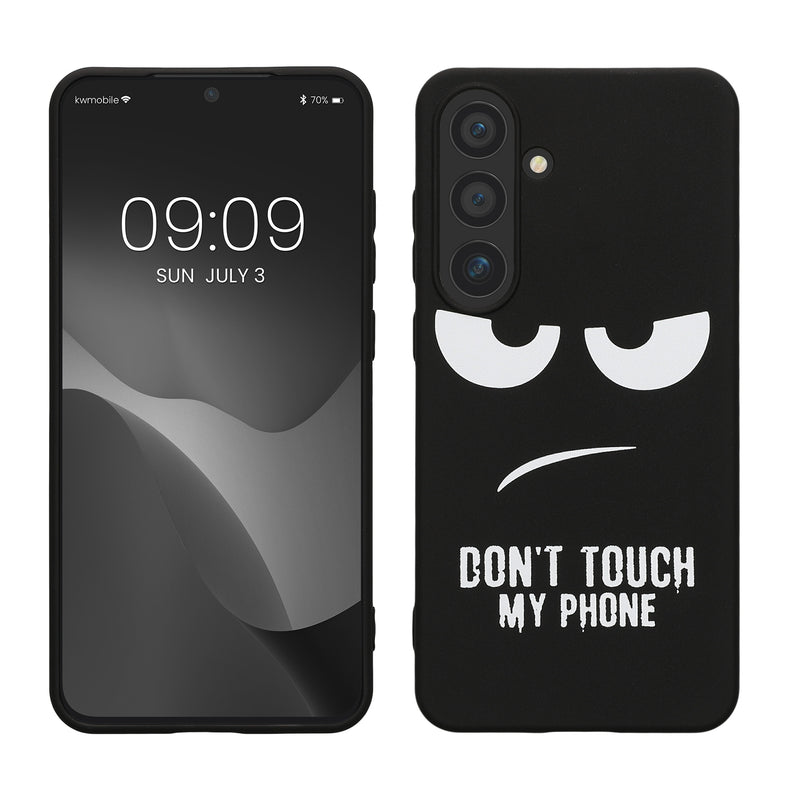 kwmobile Hülle kompatibel mit Samsung Galaxy S24 Plus - Handyhülle Silikon Case - Don't touch my Phone Weiß Schwarz Weiß  [dsg01]