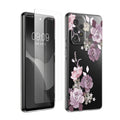 kwmobile Hülle kompatibel mit Samsung Galaxy A53 5G Handyhülle - Silikon Case transparent - Mit Glas Schutzfolie - Blumenblüten und Rosen Pastelllila Transparent Pastelllila  [dsg02]