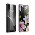 kwmobile Hülle kompatibel mit Samsung Galaxy A53 5G Handyhülle - Silikon Case transparent - Mit Glas Schutzfolie - Frühling Rosen Hellrosa Weiß Transparent Hellrosa  [dsg03]