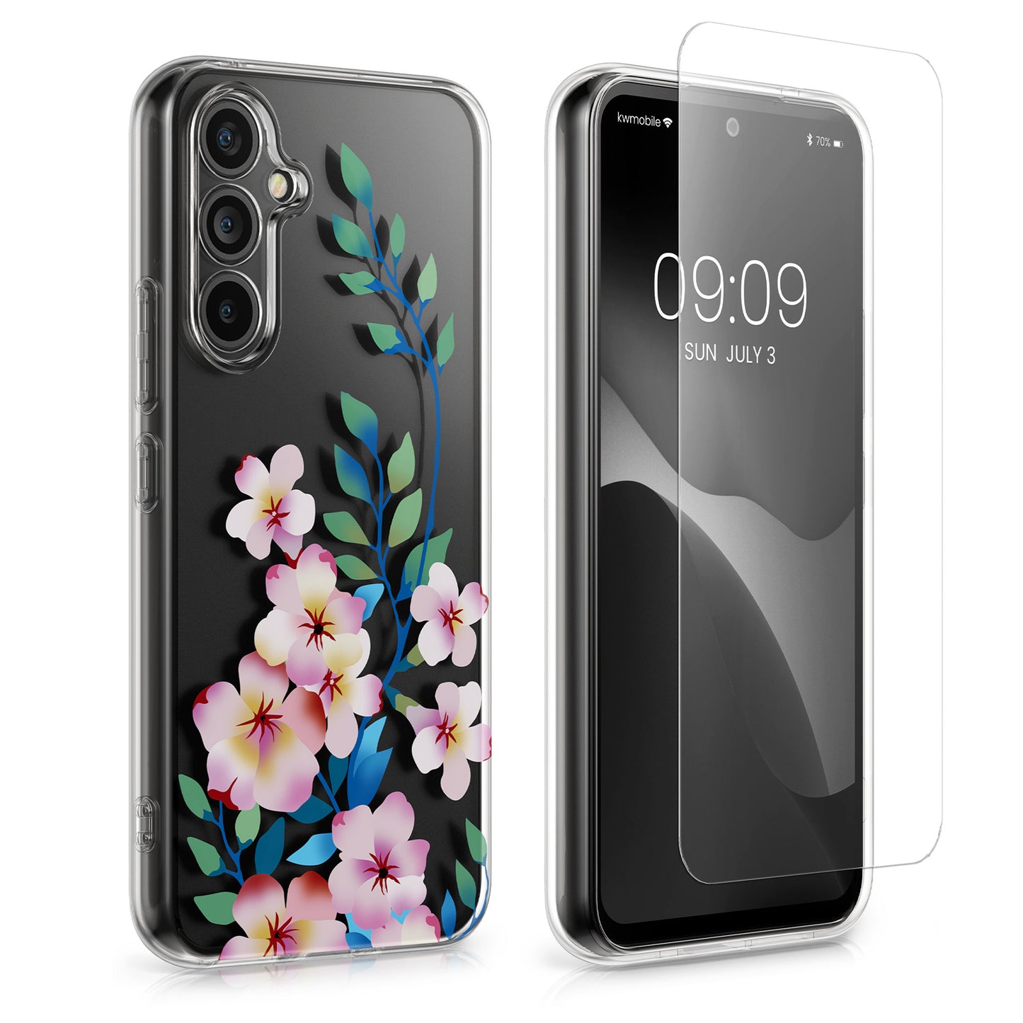 kwmobile Hülle kompatibel mit Samsung Galaxy A54 5G Handyhülle Mit Glas Schutzfolie Blumenblüten und Rosen Transparent