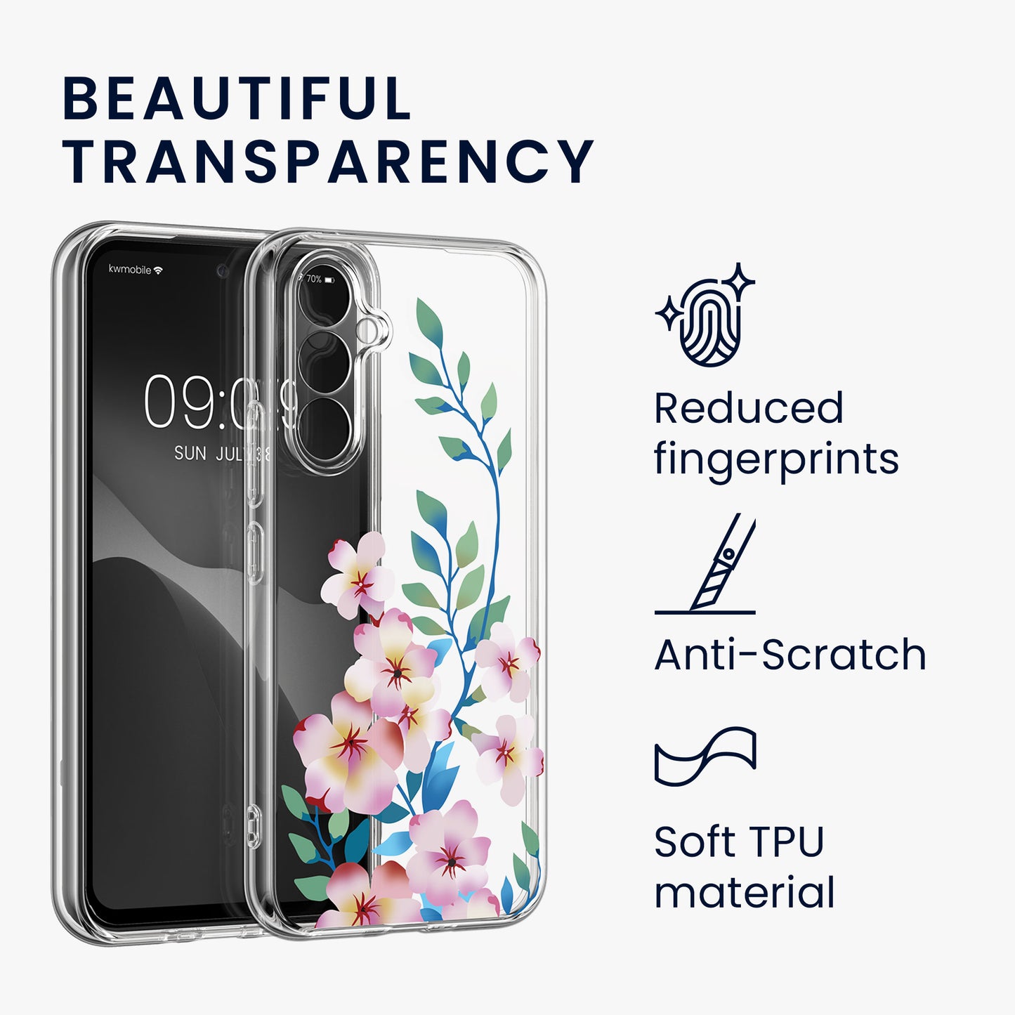 kwmobile Hülle kompatibel mit Samsung Galaxy A54 5G Handyhülle Mit Glas Schutzfolie Blumenblüten und Rosen Transparent
