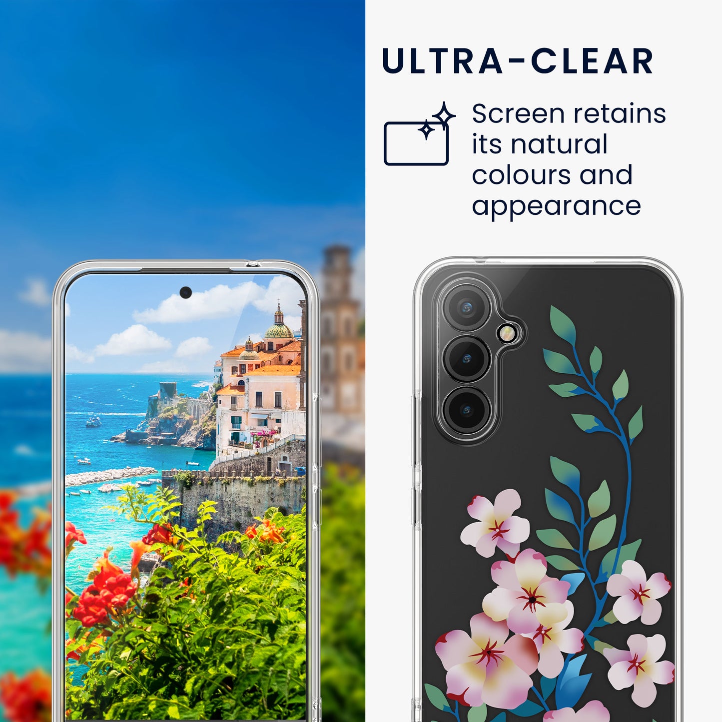 kwmobile Hülle kompatibel mit Samsung Galaxy A54 5G Handyhülle Mit Glas Schutzfolie Blumenblüten und Rosen Transparent