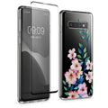 kwmobile Hülle kompatibel mit Samsung Galaxy S10 Handyhülle - Silikon Case transparent - Mit Glas Schutzfolie - Kirschblüten bunt Hellrosa Rosa Transparent Hellrosa  [dsg01]