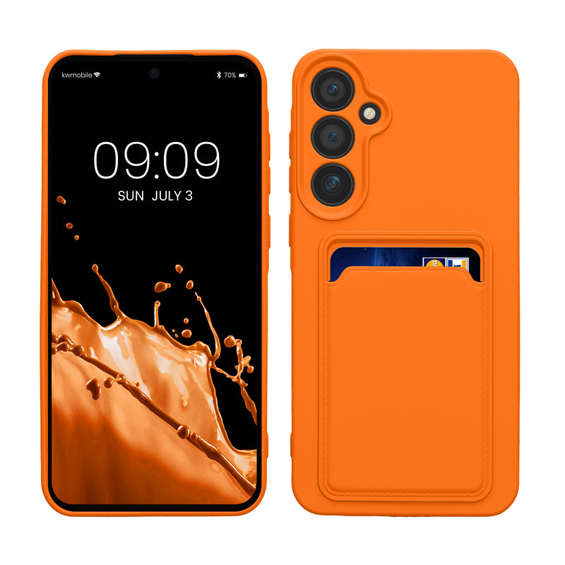kwmobile Handyhülle kompatibel mit Samsung Galaxy A55 5G Hülle - Handy Cover mit Fach für Karten - in Orange Orange  