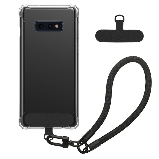 kwmobile Handy TPU Case kompatibel mit Samsung Galaxy S10e Hülle - Kristallklare Schutzhülle mit Kantenschutz und abnehmbarem Armband inkl. 2 Pads - Transparent Schwarz Transparent  