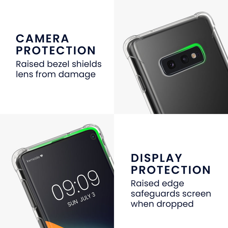kwmobile Handy TPU Case kompatibel mit Samsung Galaxy S10e Hülle - Kristallklare Schutzhülle mit Kantenschutz und abnehmbarem Armband inkl. 2 Pads - Transparent Schwarz