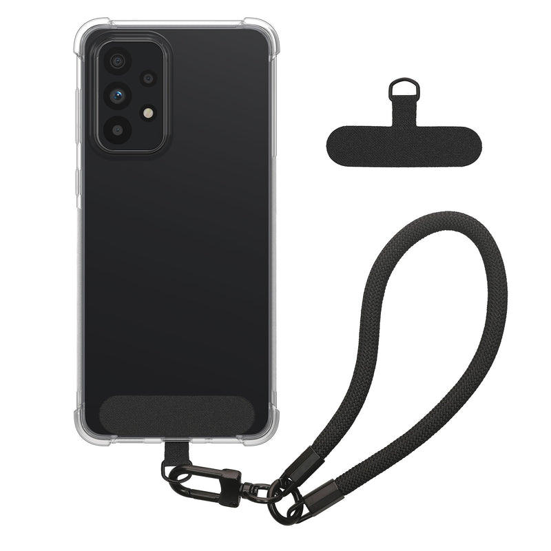 kwmobile Handy TPU Case kompatibel mit Samsung Galaxy A33 5G Hülle - Kristallklare Schutzhülle mit Kantenschutz und abnehmbarem Armband inkl. 2 Pads - Transparent Schwarz Transparent  