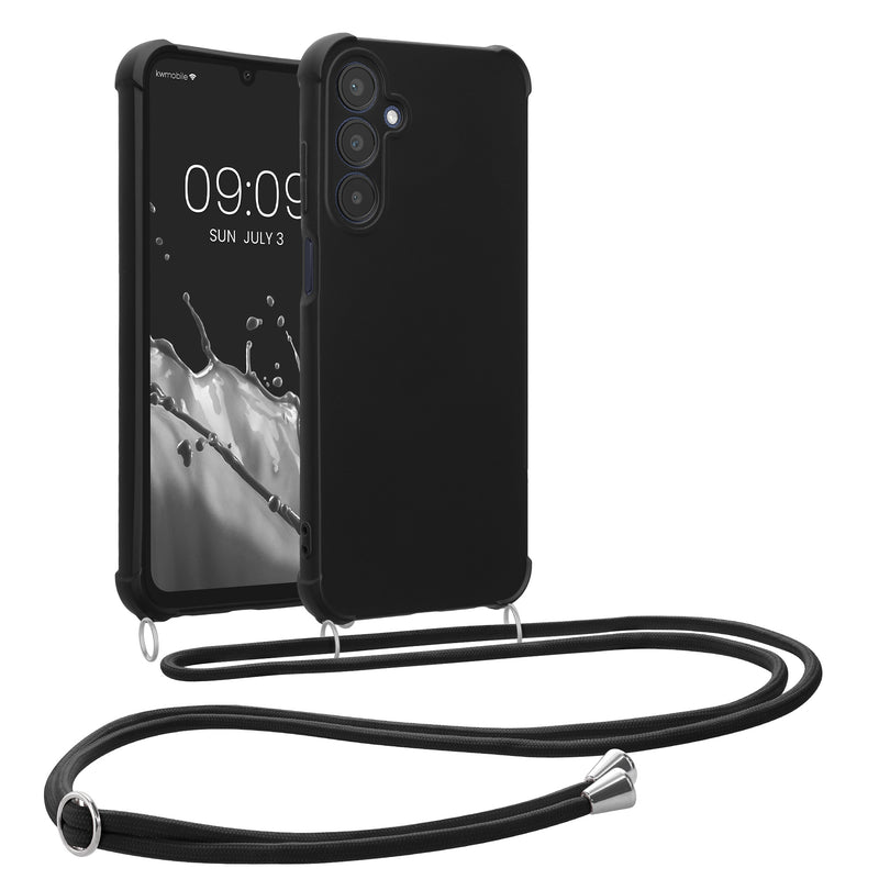 kwmobile Necklace Case kompatibel mit Samsung Galaxy A25 Hülle - Cover mit Kordel zum Umhängen - Silikon Schutzhülle Schwarz Schwarz  