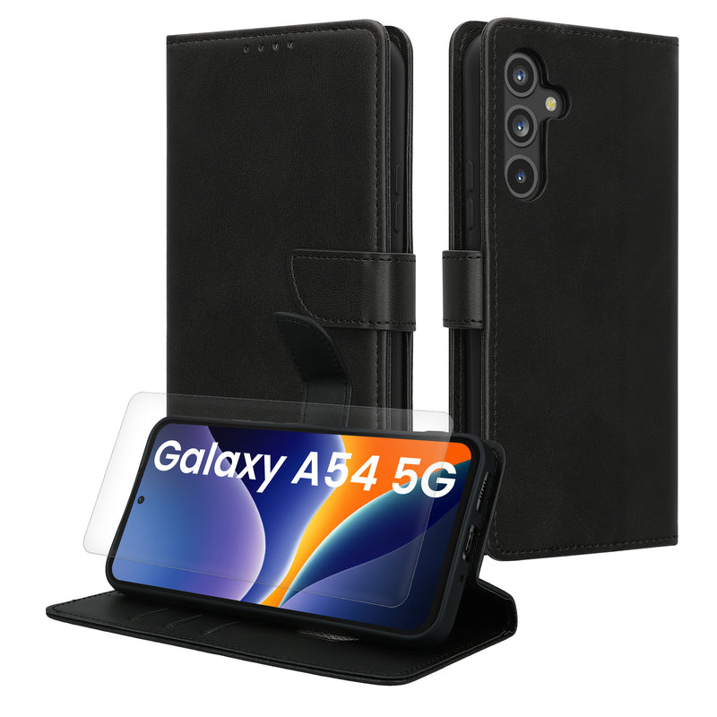 kwmobile Kunstleder Handyhülle kompatibel mit Samsung Galaxy A54 5G Hülle - Brieftaschen Schutzhülle aus PU-Leder mit Displayschutz und RFID-Schutz - Schwarz Schwarz  