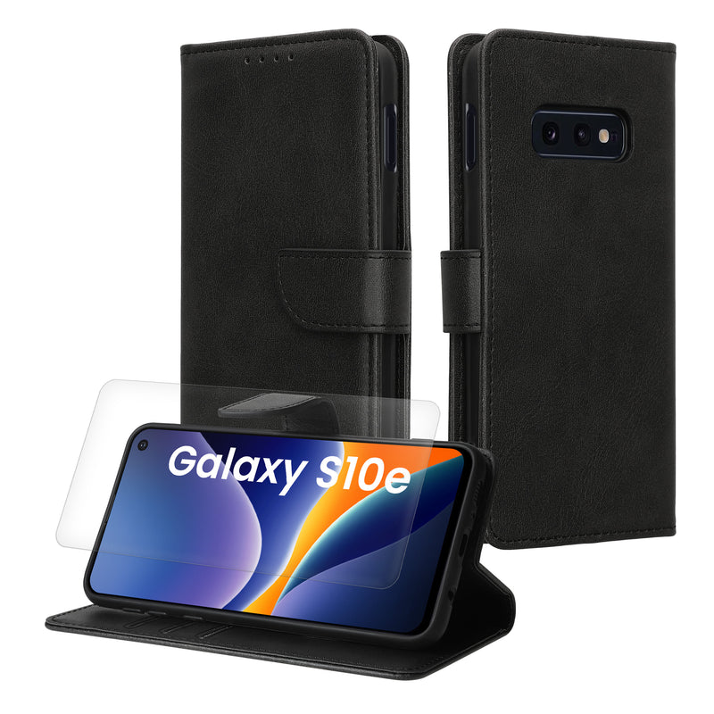 kwmobile Kunstleder Handyhülle kompatibel mit Samsung Galaxy S10e Hülle - Brieftaschen Schutzhülle aus PU-Leder mit Displayschutz und RFID-Schutz - Schwarz Schwarz  