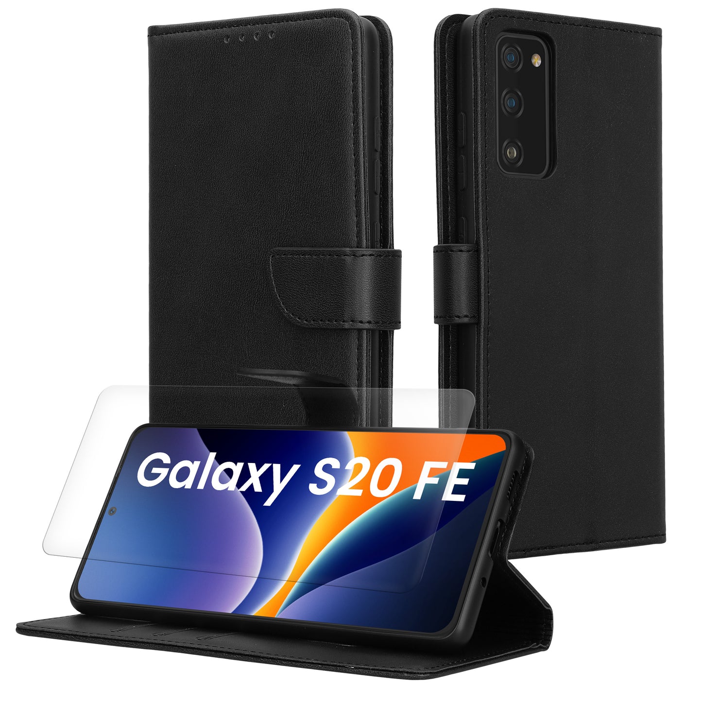 kwmobile Kunstleder Handyhülle kompatibel mit Samsung Galaxy S20 FE Hülle - Brieftaschen Schutzhülle aus PU-Leder mit Displayschutz und RFID-Schutz - Schwarz Schwarz  