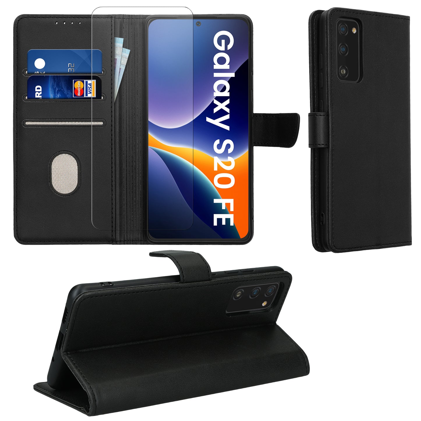 kwmobile Kunstleder Handyhülle kompatibel mit Samsung Galaxy S20 FE Hülle - Brieftaschen Schutzhülle aus PU-Leder mit Displayschutz und RFID-Schutz