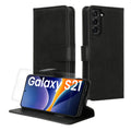 kwmobile Kunstleder Handyhülle kompatibel mit Samsung Galaxy S21 Hülle - Brieftaschen Schutzhülle aus PU-Leder mit Displayschutz und RFID-Schutz - Schwarz Schwarz  