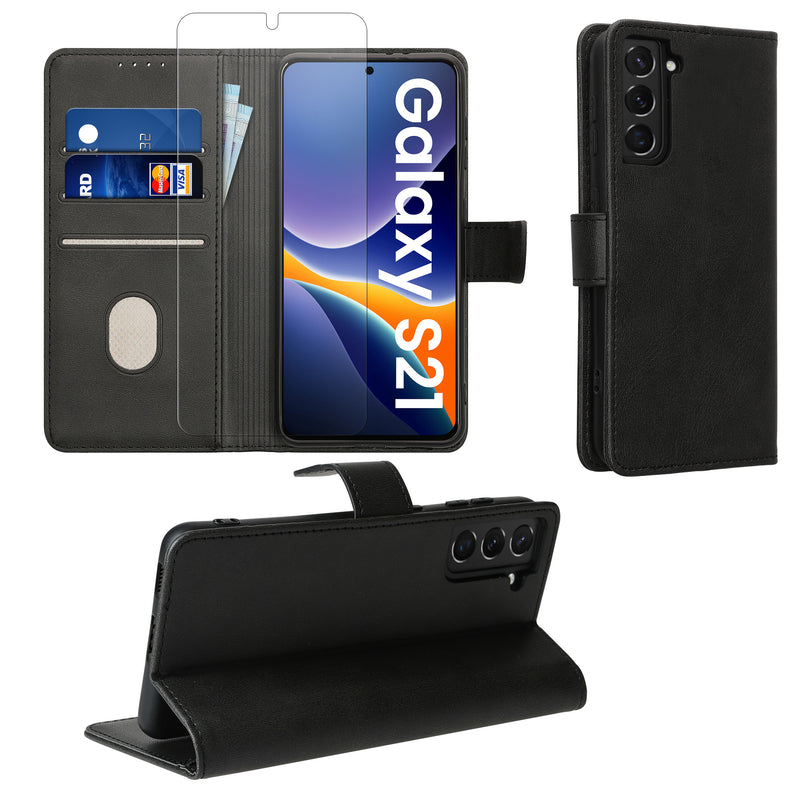 kwmobile Kunstleder Handyhülle kompatibel mit Samsung Galaxy S21 Hülle - Brieftaschen Schutzhülle aus PU-Leder mit Displayschutz und RFID-Schutz