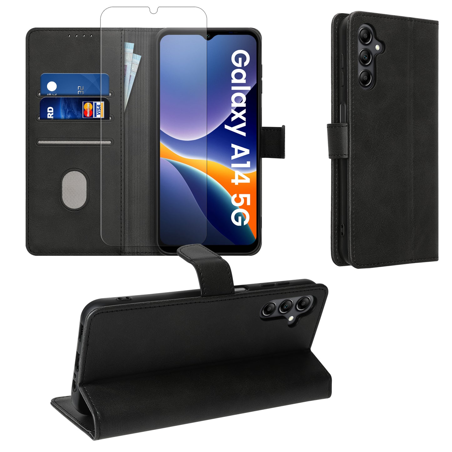 kwmobile Handyhülle kompatibel mit Samsung Galaxy A14 5G Hülle - Brieftaschen Schutzhülle aus PU-Leder mit Displayschutz und RFID-Schutz