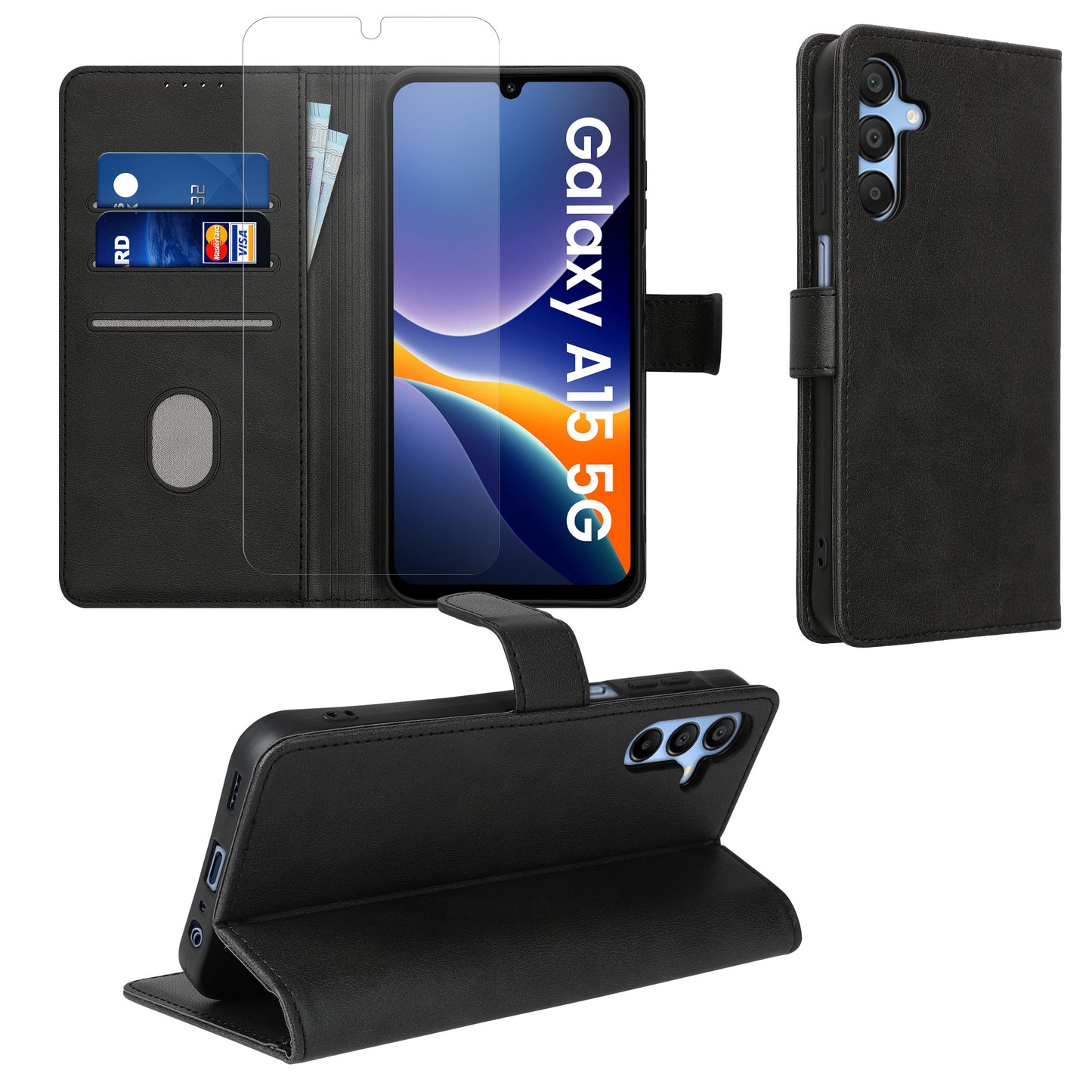 kwmobile Kunstleder Handyhülle kompatibel mit Samsung Galaxy A15 5G Hülle - Brieftaschen Schutzhülle aus PU-Leder mit Displayschutz und RFID-Schutz