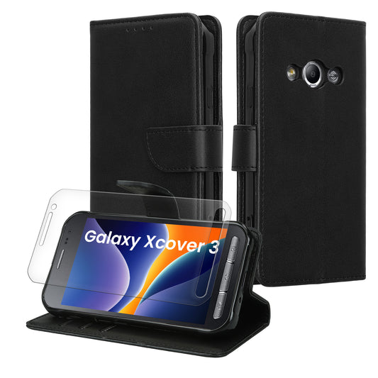 kwmobile Kunstleder Handyhülle kompatibel mit Samsung Galaxy Xcover 3 Hülle - Brieftaschen Schutzhülle aus PU-Leder mit Displayschutz und RFID-Schutz - Schwarz Schwarz  