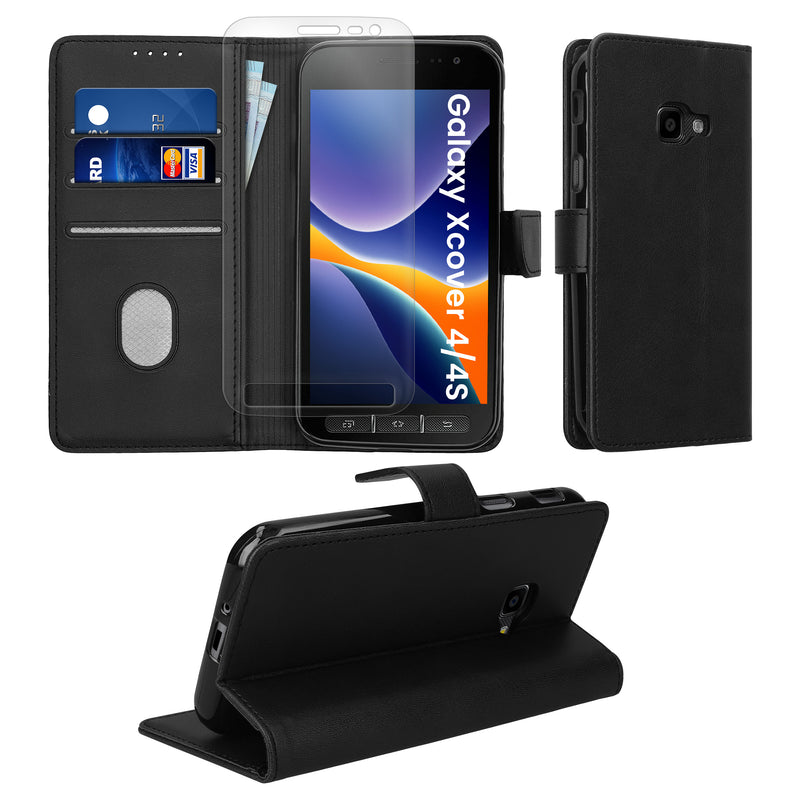 kwmobile Kunstleder Handyhülle kompatibel mit Samsung Galaxy Xcover 4 / 4S Hülle - Brieftaschen Schutzhülle aus PU-Leder mit Displayschutz und RFID-Schutz