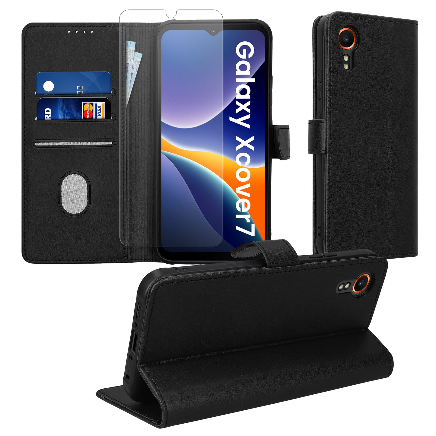 kwmobile Kunstleder Handyhülle kompatibel mit Samsung Galaxy Xcover7 Hülle - Brieftaschen Schutzhülle aus PU-Leder mit Displayschutz und RFID-Schutz