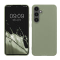 kwmobile Hülle kompatibel mit Samsung Galaxy S24 FE Hülle - weiches TPU Silikon Case - Cover geeignet für kabelloses Laden - Graugrün Graugrün  