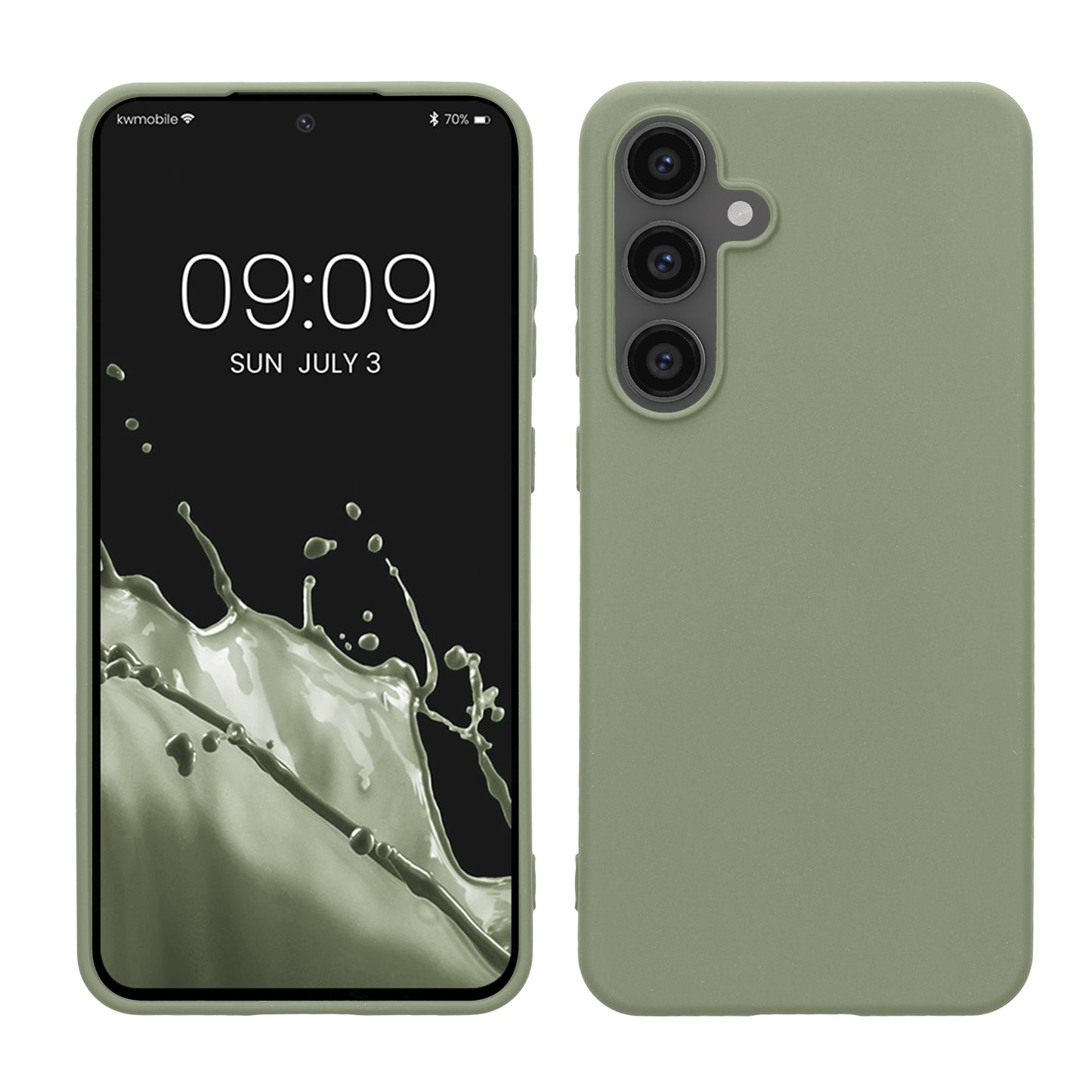 kwmobile Hülle kompatibel mit Samsung Galaxy S24 FE Hülle - weiches TPU Silikon Case - Cover geeignet für kabelloses Laden - Graugrün Graugrün  