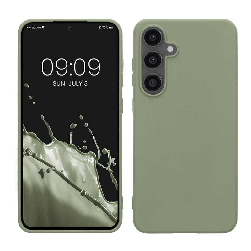 kwmobile Hülle kompatibel mit Samsung Galaxy S24 FE Hülle - weiches TPU Silikon Case - Cover geeignet für kabelloses Laden - Graugrün Graugrün  