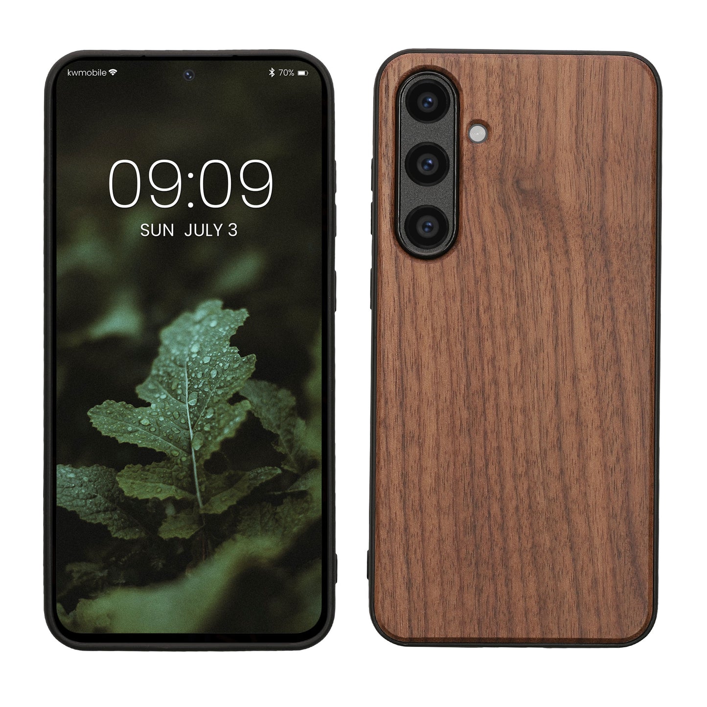 kwmobile Hülle kompatibel mit Samsung Galaxy S24 FE Hülle - Holz Case - stoßfestes Handy Cover - TPU Handyhülle in Dunkelbraun Dunkelbraun  