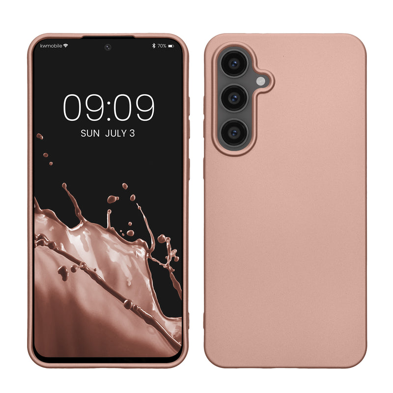 kwmobile Case kompatibel mit Samsung Galaxy S24 FE Hülle - Schutzhülle aus Silikon metallisch schimmernd - Handyhülle Metallic Rosegold Metallic Rosegold  