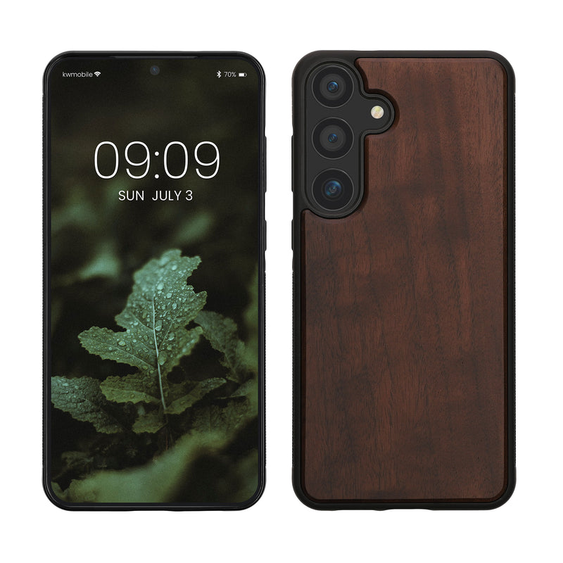 kwmobile Hülle kompatibel mit Samsung Galaxy S25 Plus Hülle - Holz Case - stoßfestes Handy Cover - TPU Handyhülle in Dunkelbraun Dunkelbraun  