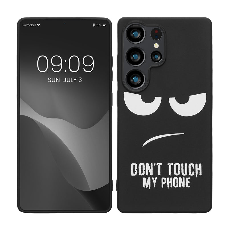 kwmobile Hülle kompatibel mit Samsung Galaxy S25 Ultra - Handyhülle Silikon Case - Don't touch my Phone Weiß Schwarz Weiß  [dsg01]