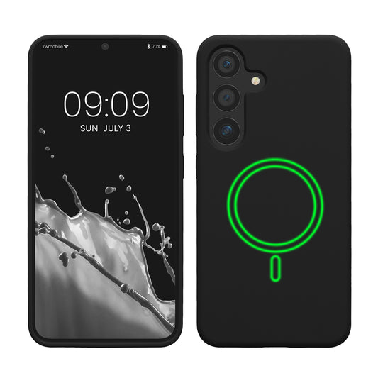 kwmobile Hülle kompatibel mit Samsung Galaxy S25 Plus Hülle - magnetisches Silikon Case kompatibel mit MagSafe - Cover gummiert Schwarz Schwarz  