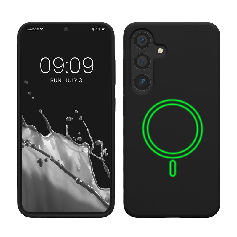 kwmobile Hülle kompatibel mit Samsung Galaxy S25 Plus Hülle - magnetisches Silikon Case kompatibel mit MagSafe - Cover gummiert Schwarz Schwarz  