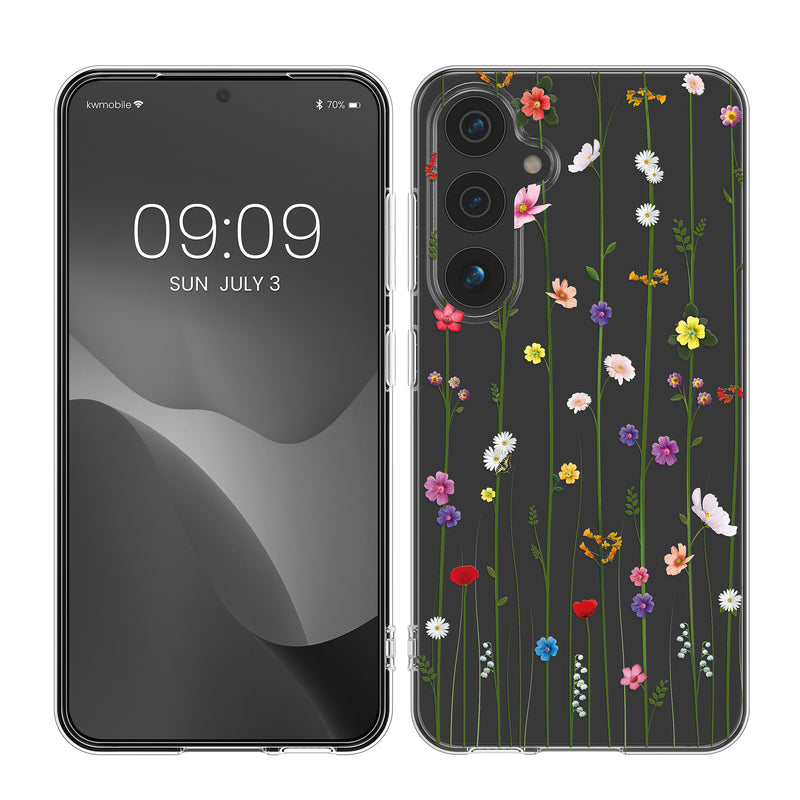 kwmobile Case kompatibel mit Samsung Galaxy S25 - Hülle Silikon transparent Wildblumen Ranke Mehrfarbig Transparent Mehrfarbig  [dsg03]