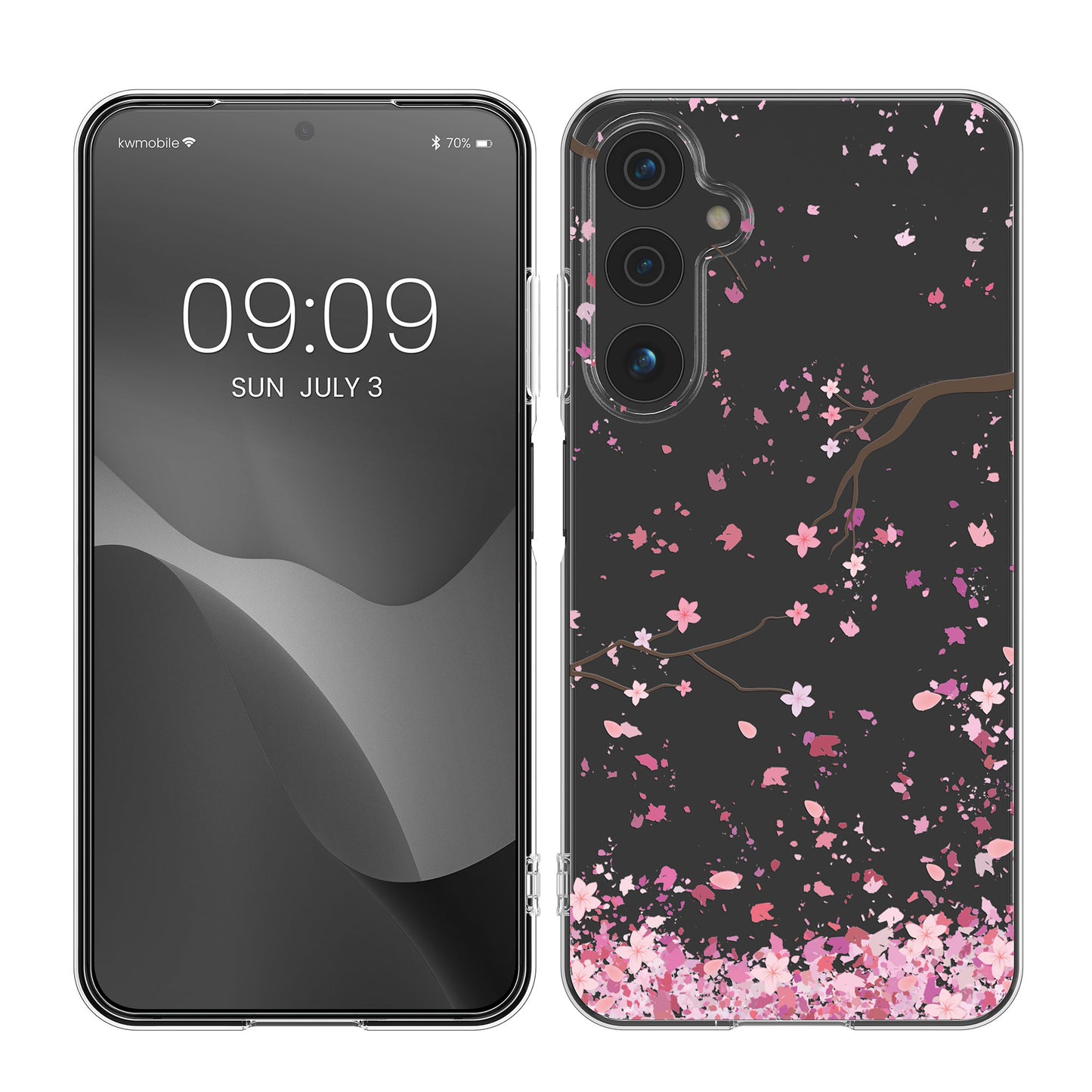 kwmobile Case kompatibel mit Samsung Galaxy A16 5G - Hülle Silikon transparent Kirschblütenblätter Rosa Dunkelbraun Transparent Rosa  [dsg02]