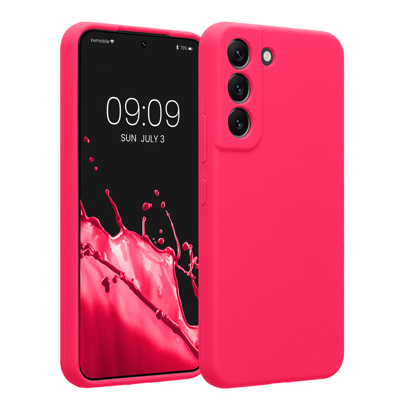 kwmobile Handyhülle kompatibel mit Samsung Galaxy S22 Hülle - gummierte Handy Case aus Silikon in Neon Pink Neon Pink  