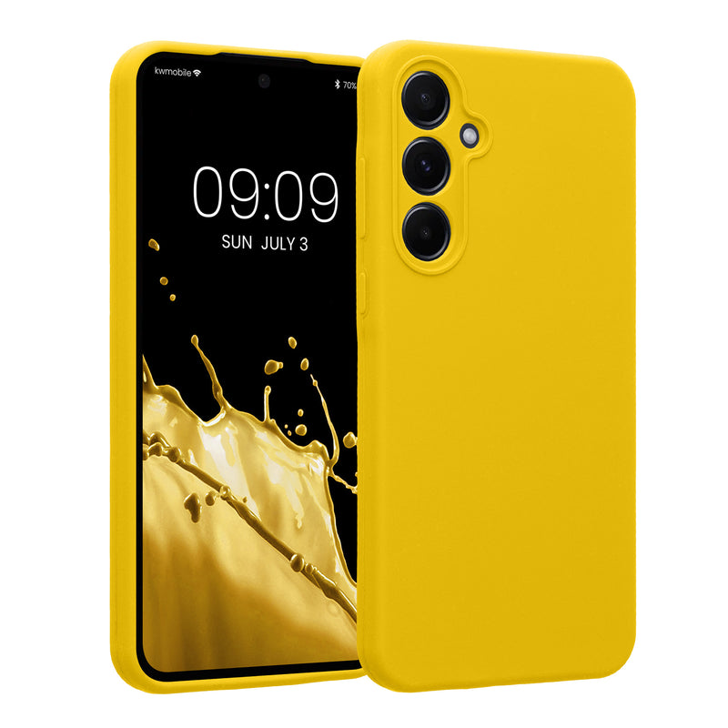 kwmobile Handyhülle kompatibel mit Samsung Galaxy A55 5G Hülle - gummierte Handy Case aus Silikon in Strahlend Gelb Strahlend Gelb  