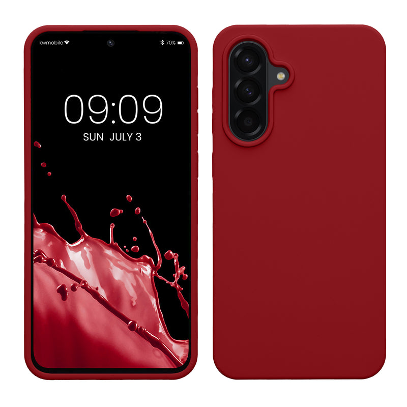 kwmobile Hülle kompatibel mit Samsung Galaxy A56 5G Hülle - Silikon Handy Case - Handyhülle weiche Oberfläche - kabelloses Laden - Rhabarber Rot Rhabarber Rot  