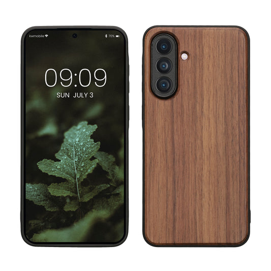 kwmobile Hülle kompatibel mit Samsung Galaxy A56 5G Hülle - Holz Case - stoßfestes Handy Cover - TPU Handyhülle in Dunkelbraun Dunkelbraun  
