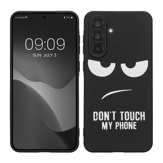 kwmobile Hülle kompatibel mit Samsung Galaxy A56 5G - Handyhülle Silikon Case - Don't touch my Phone Weiß Schwarz Weiß  [dsg01]