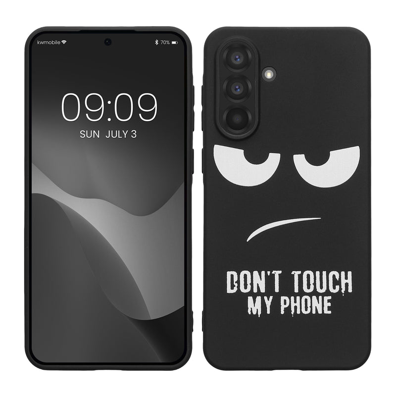 kwmobile Hülle kompatibel mit Samsung Galaxy A56 5G - Handyhülle Silikon Case - Don't touch my Phone Weiß Schwarz Weiß  [dsg01]