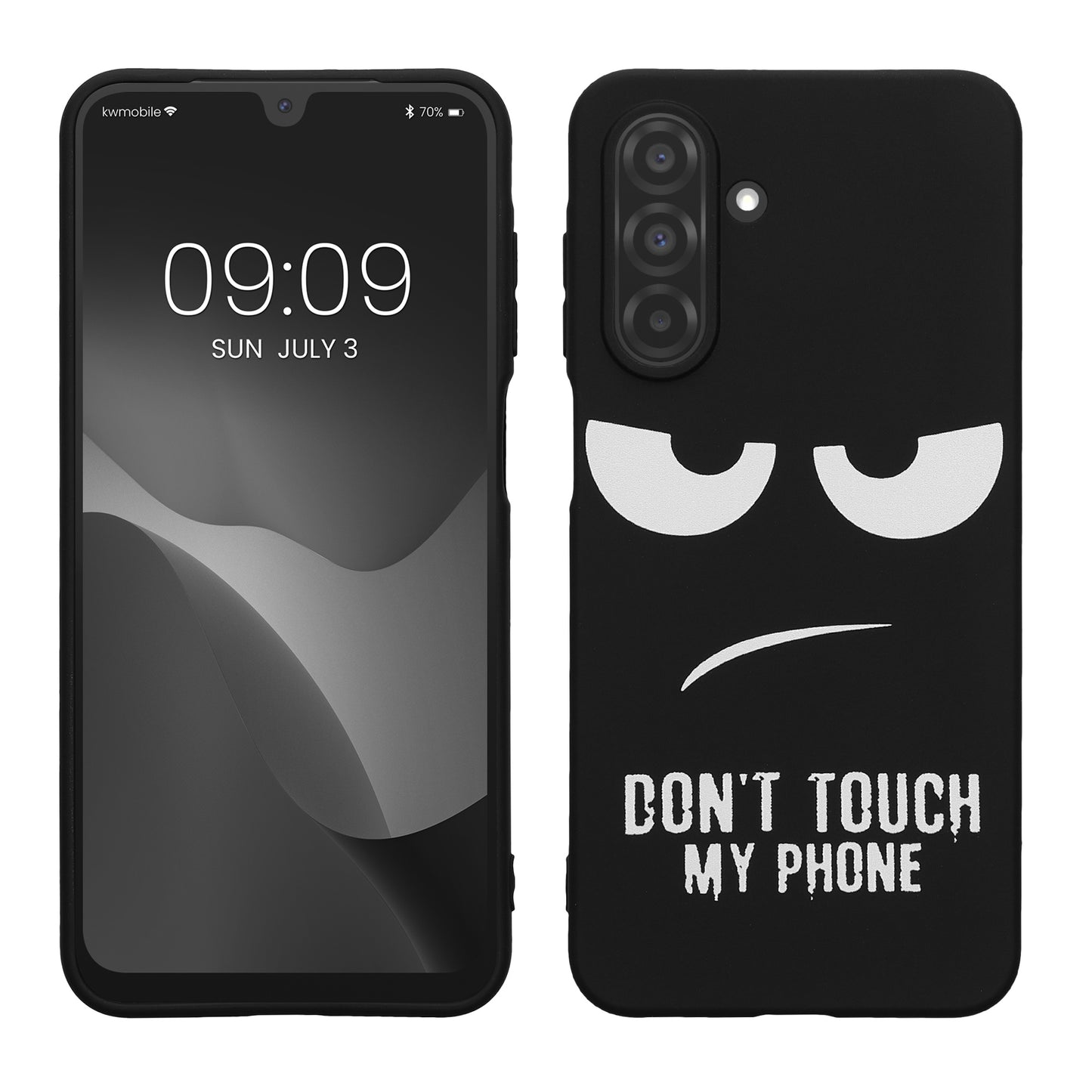 kwmobile Hülle kompatibel mit Samsung Galaxy A26 5G - Handyhülle Silikon Case - Don't touch my Phone Weiß Schwarz Weiß  [dsg01]