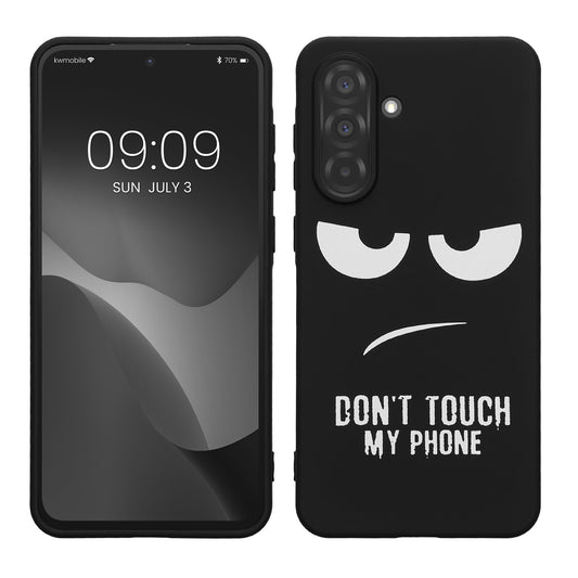 kwmobile Hülle kompatibel mit Samsung Galaxy A36 5G - Handyhülle Silikon Case - Don't touch my Phone Weiß Schwarz Weiß  [dsg01]