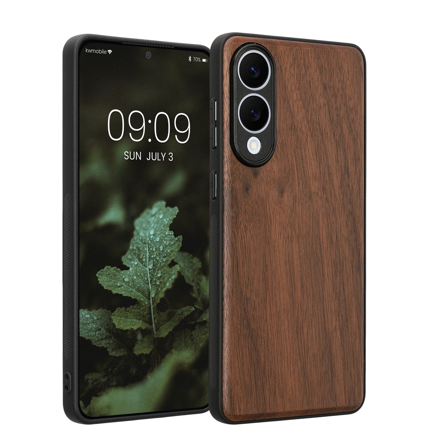 kwmobile Hülle kompatibel mit Samsung Galaxy S25 Edge Hülle - Holz Case - stoßfestes Handy Cover - TPU Handyhülle in Dunkelbraun Holz Dunkelbraun  