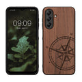kwmobile Hülle kompatibel mit Samsung Galaxy A26 5G Hülle - Holz Case - Handy Cover - TPU Handyhülle in Dunkelbraun Kompass Vintage Dunkelbraun  [dsg01]