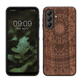 kwmobile Hülle kompatibel mit Samsung Galaxy A26 5G Hülle - Holz Case - Handy Cover - TPU Handyhülle in Dunkelbraun Indische Sonne Dunkelbraun  [dsg02]