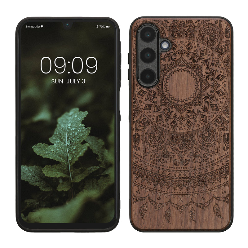 kwmobile Hülle kompatibel mit Samsung Galaxy A16 5G Hülle - Holz Case - Handy Cover - TPU Handyhülle in Dunkelbraun Indische Sonne Dunkelbraun  [dsg02]
