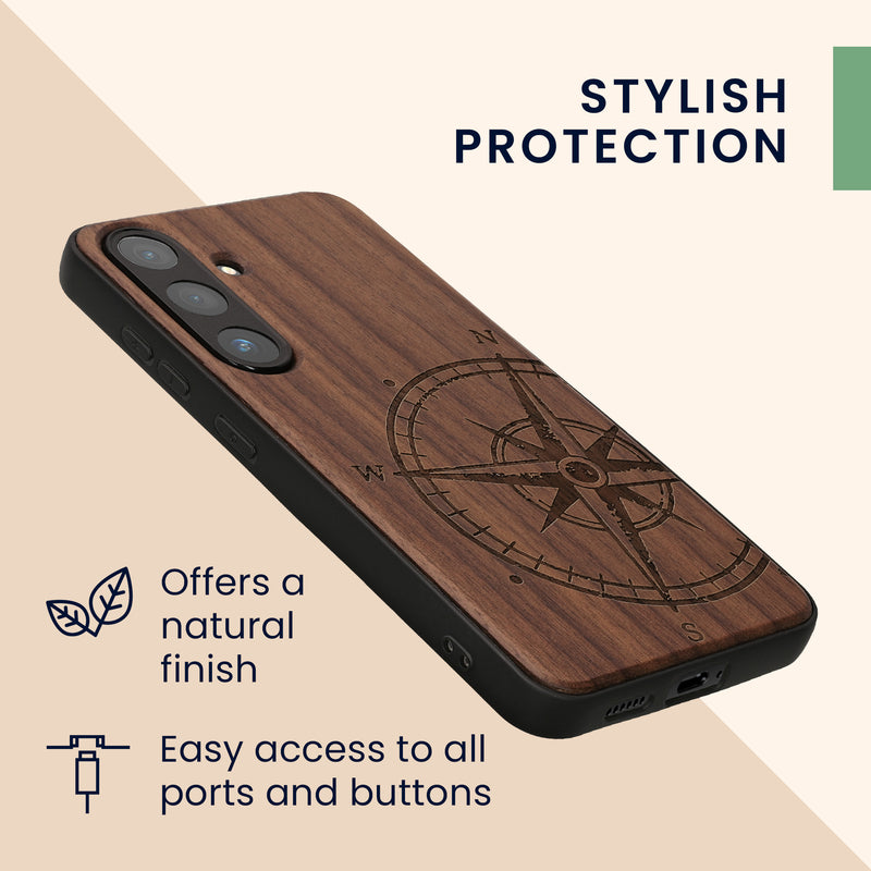 kwmobile Hülle kompatibel mit Samsung Galaxy S25 Hülle - Handy Cover - TPU Handyhülle Kompass Vintage