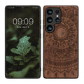 kwmobile Hülle kompatibel mit Samsung Galaxy S25 Ultra Hülle - Holz Case - Handy Cover - TPU Handyhülle in Dunkelbraun Indische Sonne Dunkelbraun  [dsg02]