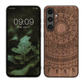 kwmobile Hülle kompatibel mit Samsung Galaxy S24 FE Hülle - Holz Case - Handy Cover - TPU Handyhülle in Dunkelbraun Indische Sonne Dunkelbraun  [dsg02]